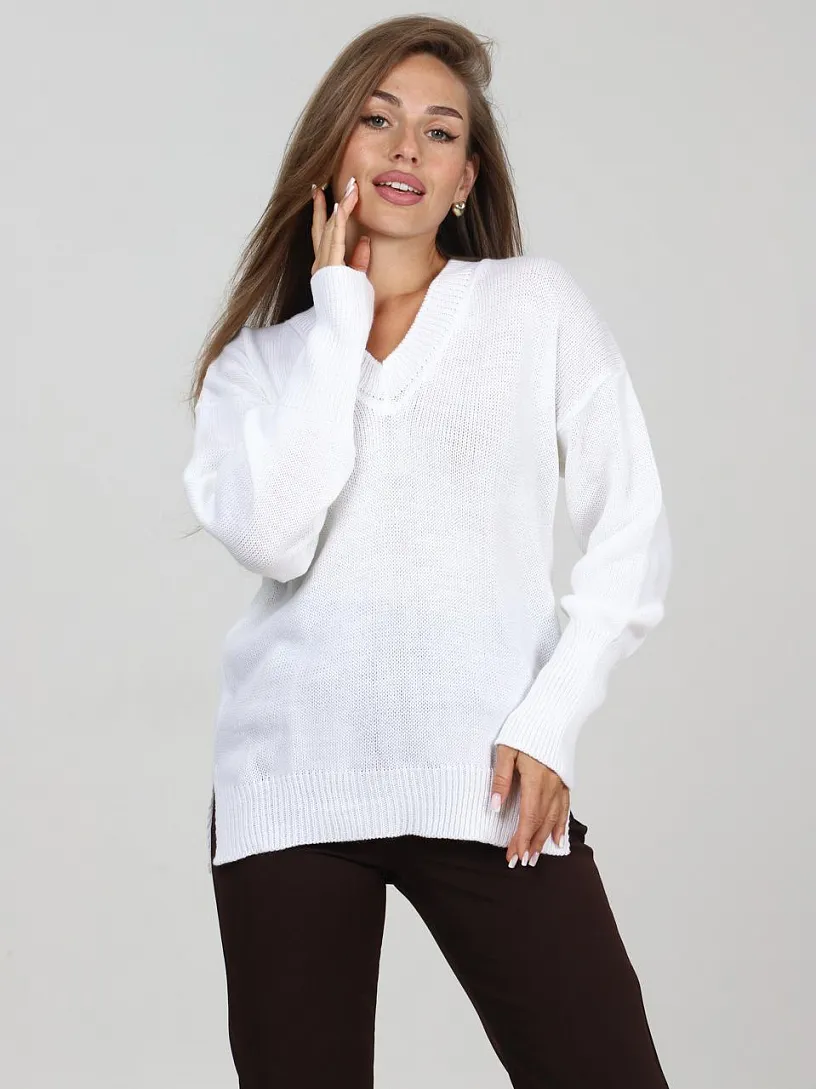 РАСПРОДАЖА Свитер с V-обр. вырезом_Хлоя_С734/белый